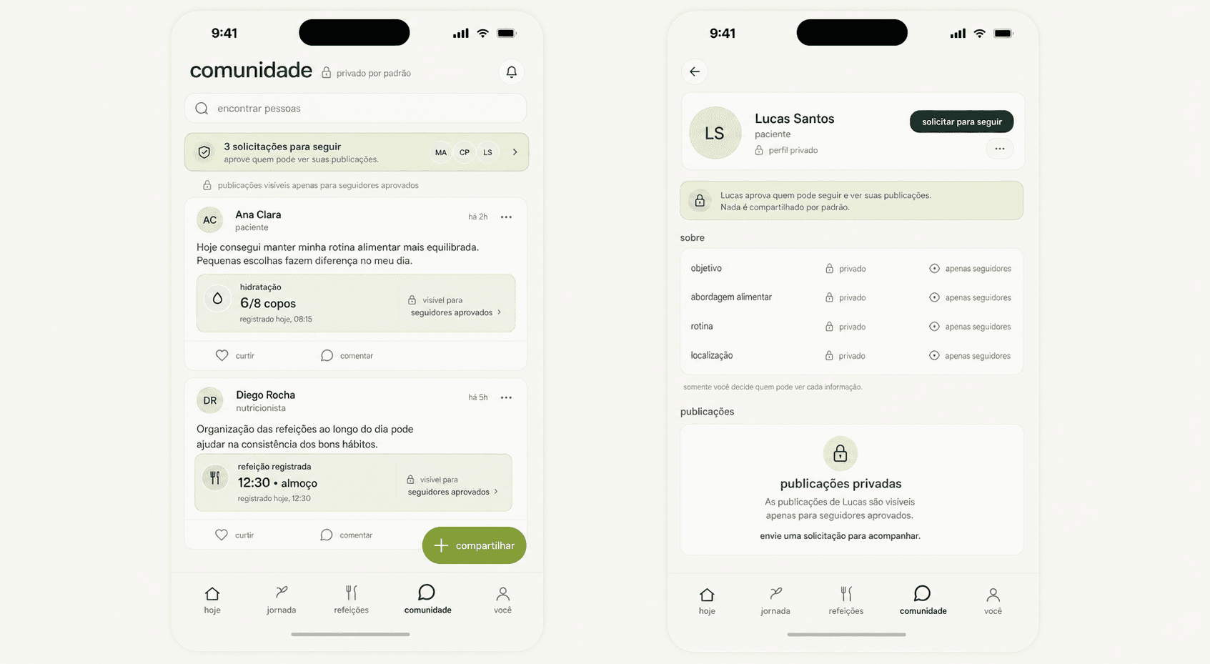 NutriOS Paciente - Visualização do Aplicativo Mobile para Dieta e Registro de Refeições