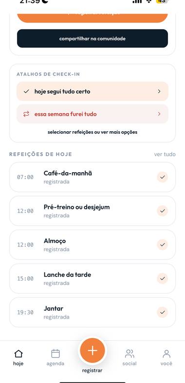 Refeições do dia no NutriOS